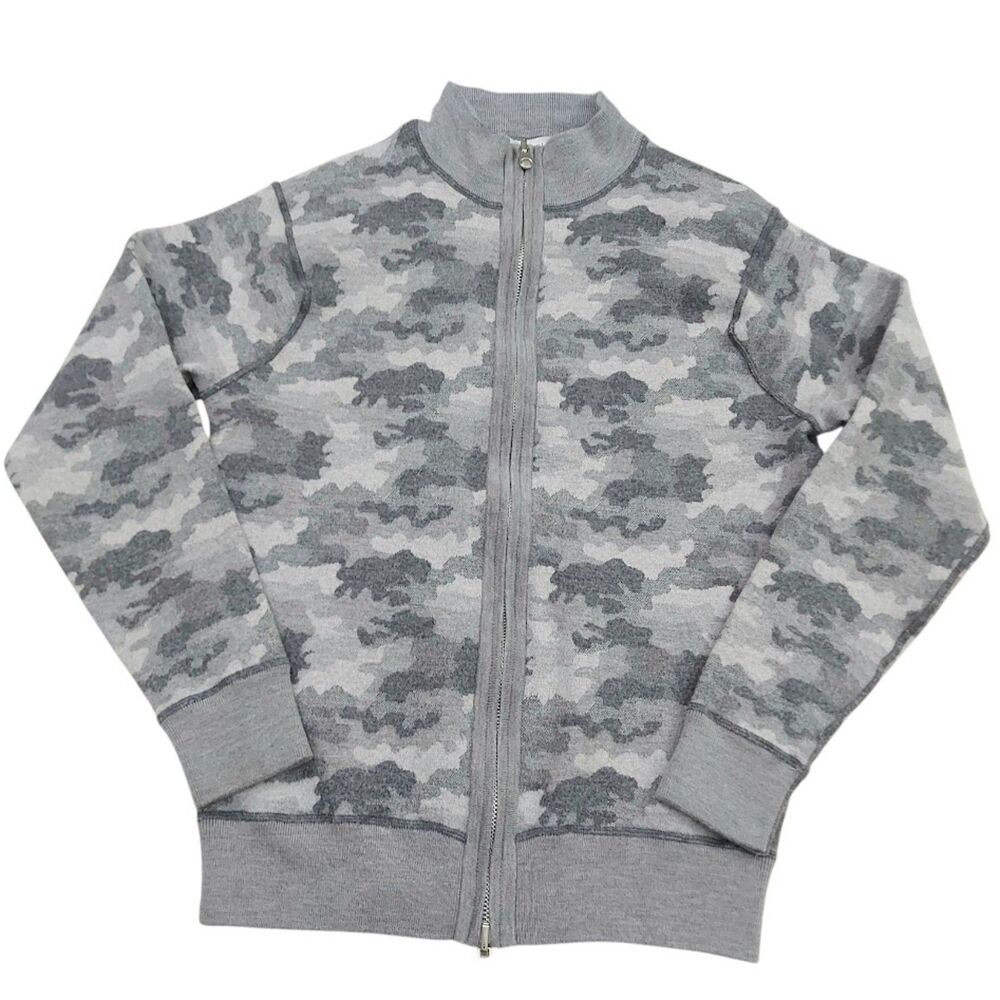 Peter Millar Mens XS/S Gray Camo 100% Merino Wool Full Zip Sweater Golf Travel